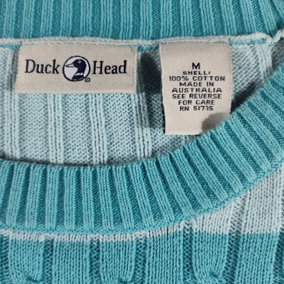 Vintage Duck Head Sweater Long Sleeve Tiffany Blue Striped 100% Cotton Size M - Picture 8 of 9